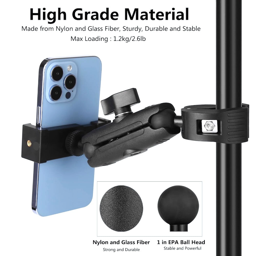 Phone holder with high-grade material features on a white background