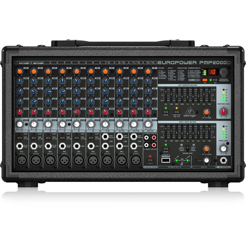 Behringer EUROPOWER PMP2000D 2000 Watt 14 Channel Powered Mixer with KLARK TEKNIK Multi-FX Processor-Cannon Sound And Light