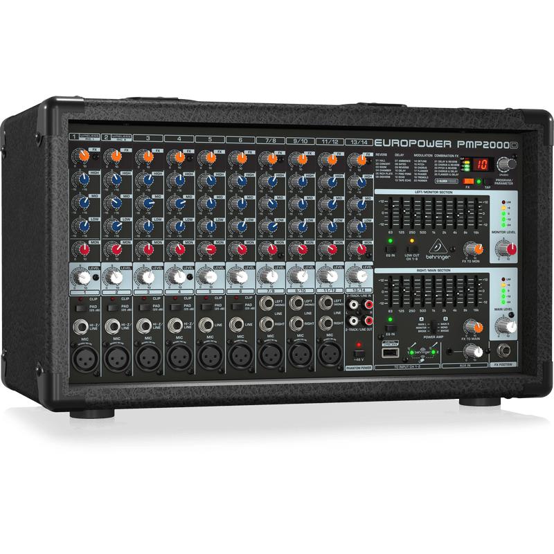 Behringer EUROPOWER PMP2000D 2000 Watt 14 Channel Powered Mixer with KLARK TEKNIK Multi-FX Processor-Cannon Sound And Light