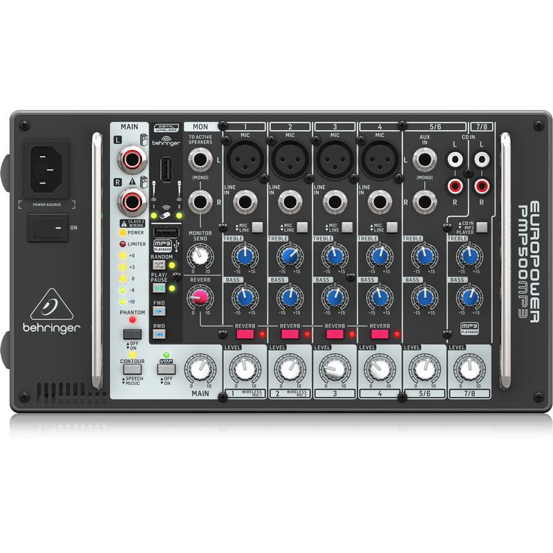 Behringer EUROPOWER PMP500MP3 Ultra-Compact 500-Watt 8-Channel Powered Mixer-Cannon Sound And Light