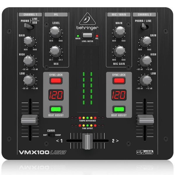 Behringer VMX100USB Professional 2-Channel DJ Mixer with USB/Audio Interface, BPM Counter & VCA Control-Cannon Sound And Light