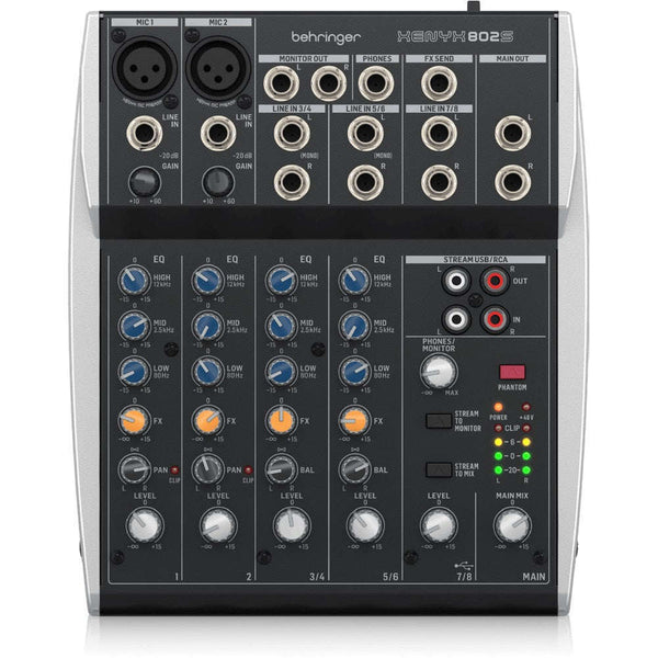 Behringer XENYX 802S Premium Analog 8-Input Mixer with USB Streaming Interface