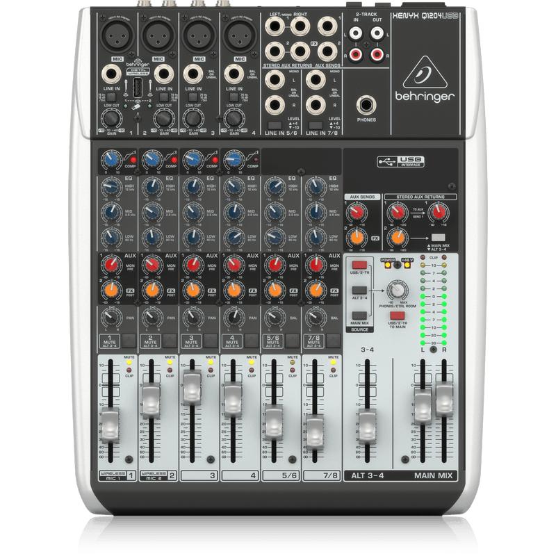 Behringer XENYX Q1204USB Premium 12-Input 2/2-Bus Mixer with XENYX Mic Preamps & Compressors-Cannon Sound And Light