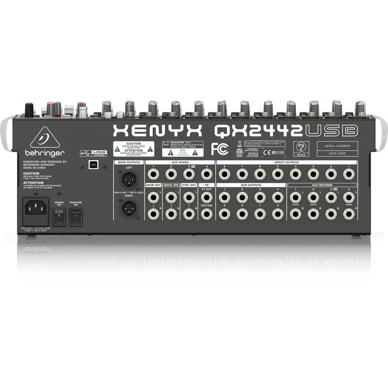 Behringer XENYX QX2442USB 24-Input 4/2-Bus Mixer w/ XENYX Mic Preamps, Compressors & Multi-FX-Cannon Sound And Light