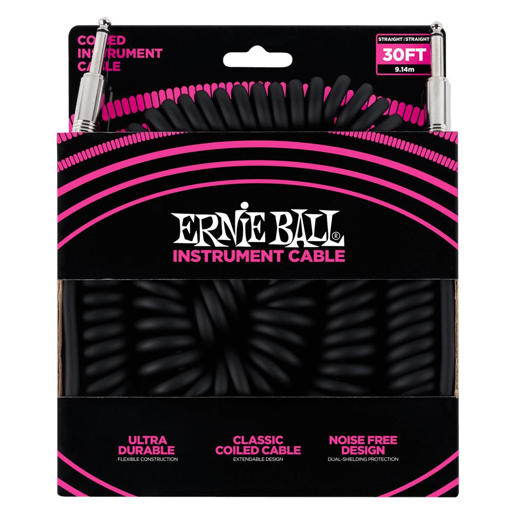 Ernie Ball P06044 Black Coiled Straight to Straight Instrument Cable - 9 Metre-Cannon Sound And Light