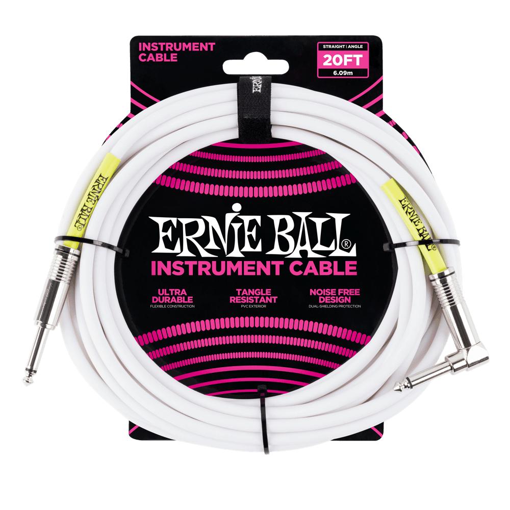 Ernie Ball P06047 Straight to Angled White Instrument Cable - 6 Metre-Cannon Sound And Light