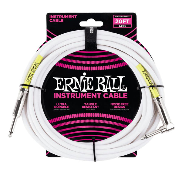 Ernie Ball P06047 Straight to Angled White Instrument Cable - 6 Metre-Cannon Sound And Light