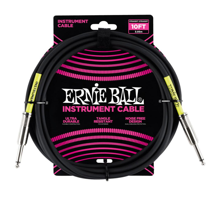 Ernie Ball P06048 Straight to Straight Black Instrument Cable - 3 Metre-Cannon Sound And Light