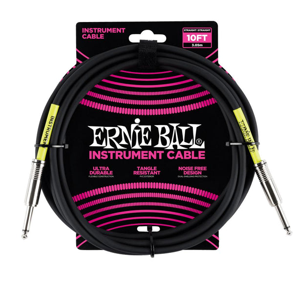 Ernie Ball P06048 Straight to Straight Black Instrument Cable - 3 Metre-Cannon Sound And Light