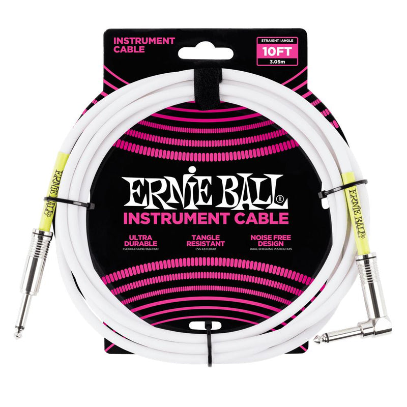 Ernie Ball P06049 Straight to Angled White Instrument Cable - 3 Metre-Cannon Sound And Light