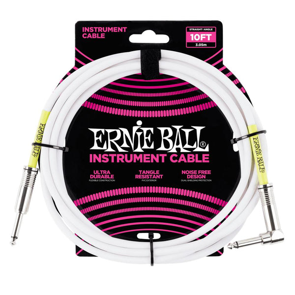 Ernie Ball P06049 Straight to Angled White Instrument Cable - 3 Metre-Cannon Sound And Light