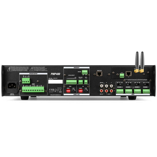 Amplificatore 100V Power Dynamics PMP480 – 480 Watt, 6 Zone, 4 Canali, Bluetooth, MP3, WiFi E Ingresso RJ45