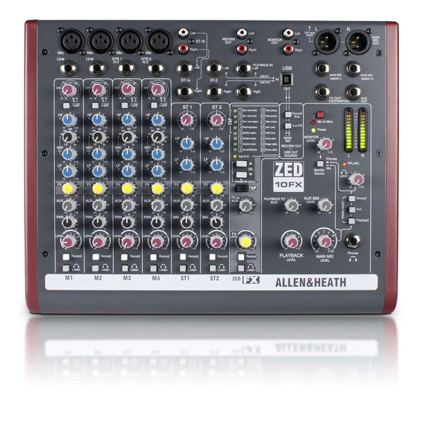 Allen & Heath ZED10FX 4 Mono + 3 Stereo Input Mixer with 3-band Mid-Sweep EQ and Digital FX