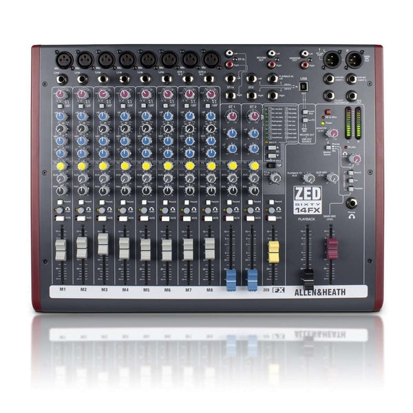 Allen & Heath ZED60-14FX 8 Mono + 2 Stereo Input Mixer w/ Mid-Sweep EQ, Digital FX & 60mm Faders