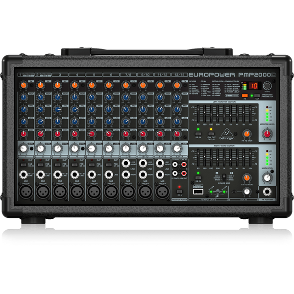 Behringer EUROPOWER PMP2000D 2000 Watt 14 Channel Powered Mixer with KLARK TEKNIK Multi-FX Processor