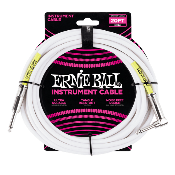 Ernie Ball P06047 Straight to Angled White Instrument Cable - 6 Metre