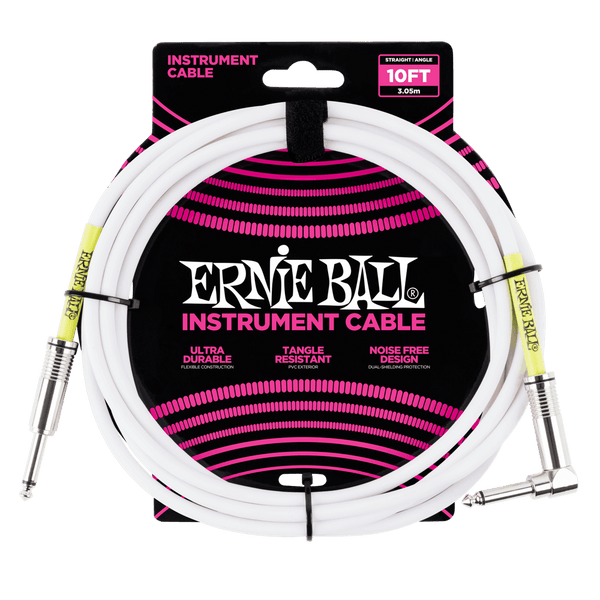 Ernie Ball P06049 Straight to Angled White Instrument Cable - 3 Metre