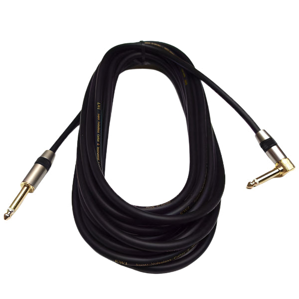 EWI Goldplated Right Angle 1/4” to Straight 1/4” 98% Coverage Tin Braided Shield Instrument Cable