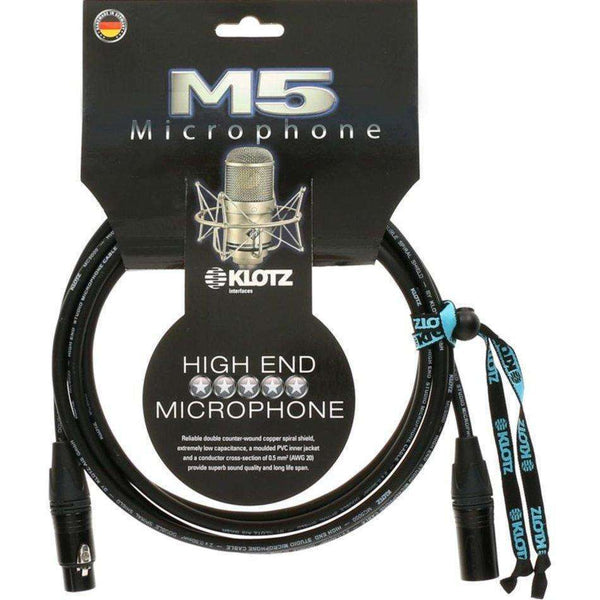 Klotz M5FM10 Double Bare Copper Spiral Shield 10 Metre Microphone Cable with Neutrik Black/Gold Pin XLR Connectors