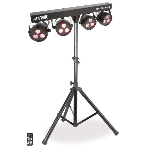 MAX ParBar Set of 4 3x 3W 4-in-1 RGBW LedPARs with Stand