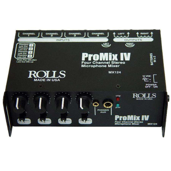 Rolls MX124 ProMix IV 4 Channel Stereo Battery and AC Powered Mixer